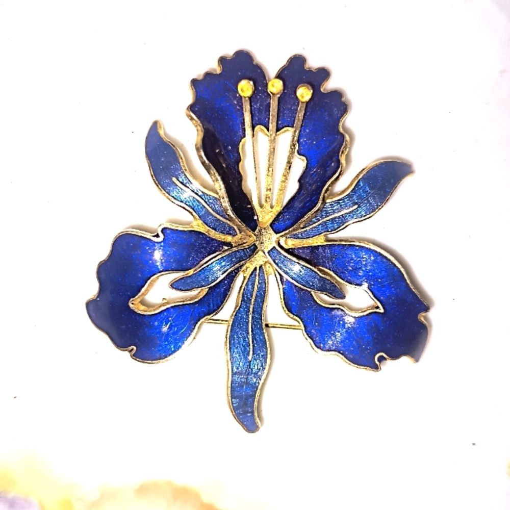 Blue and Gold Floral Brooch